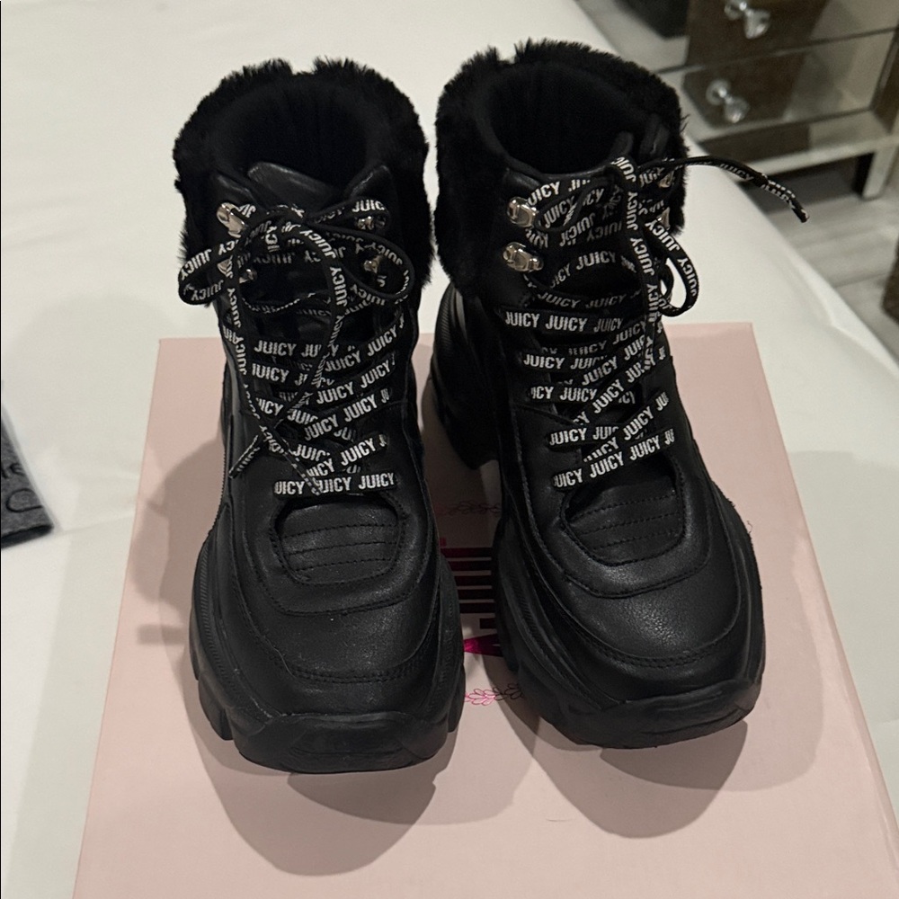 Juicy Couture Black Winter Boots with Logo Laces